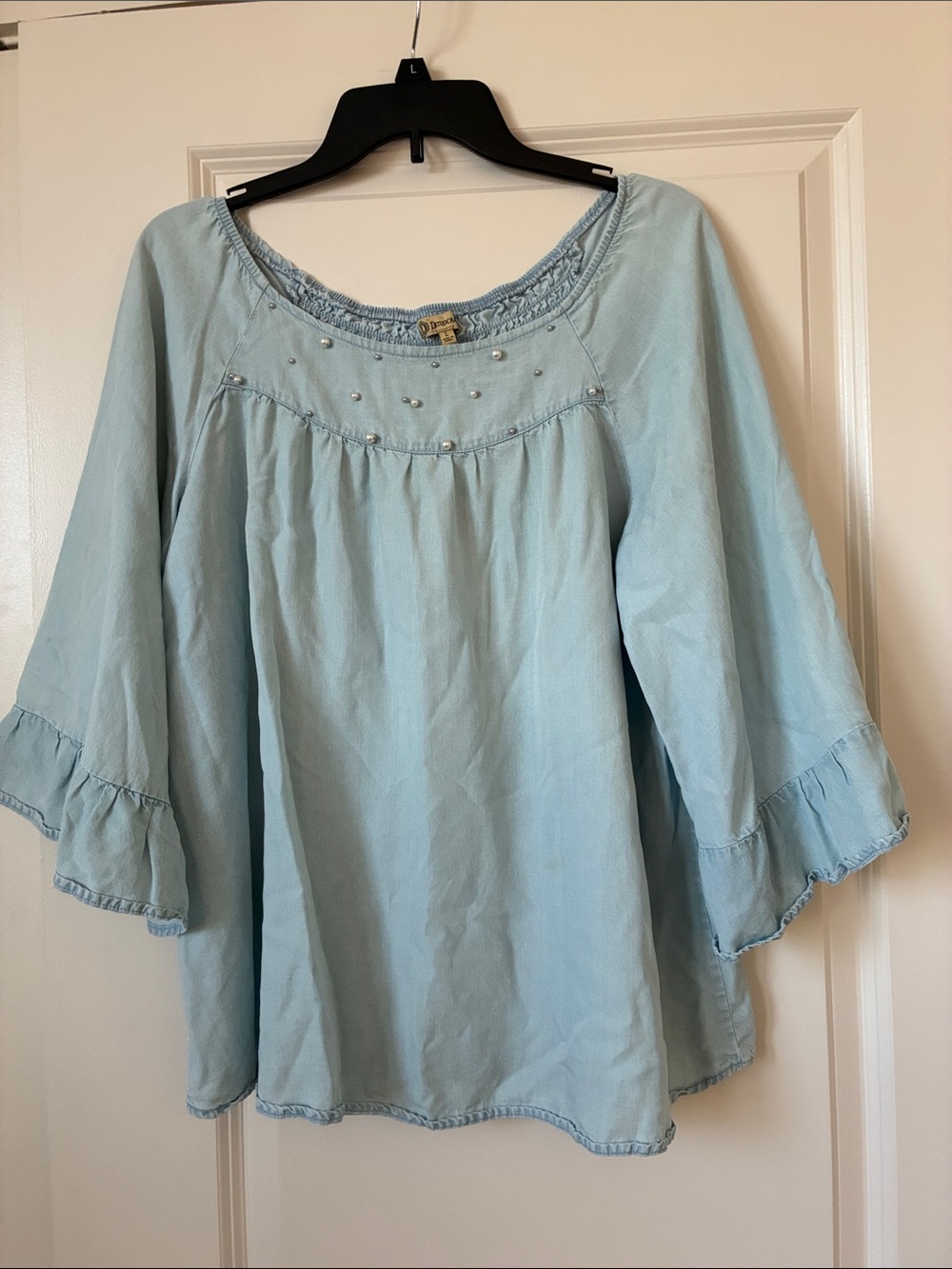 Democracy Light Blue Peasant Tunic with Bead Accents